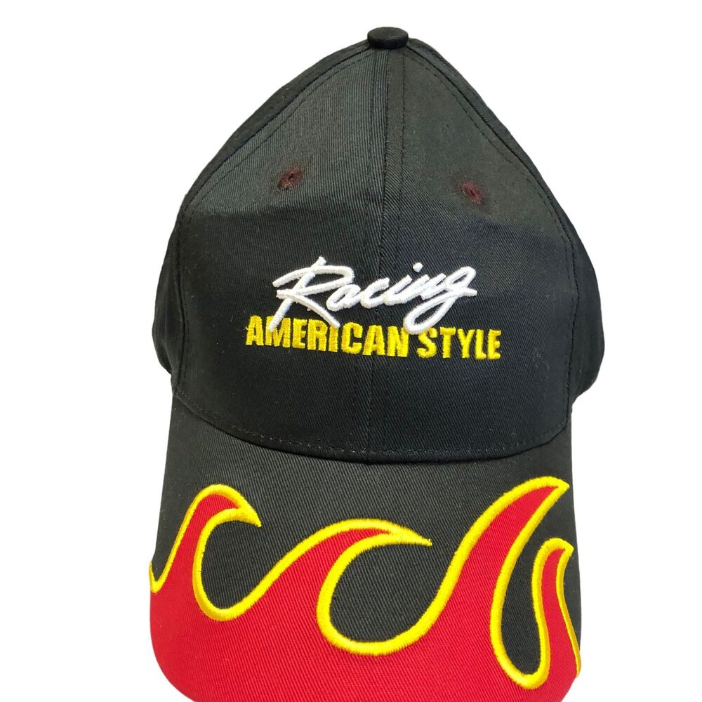 National Brand Strap Back Hat Flames Racing American Style Adjustable Embroidery